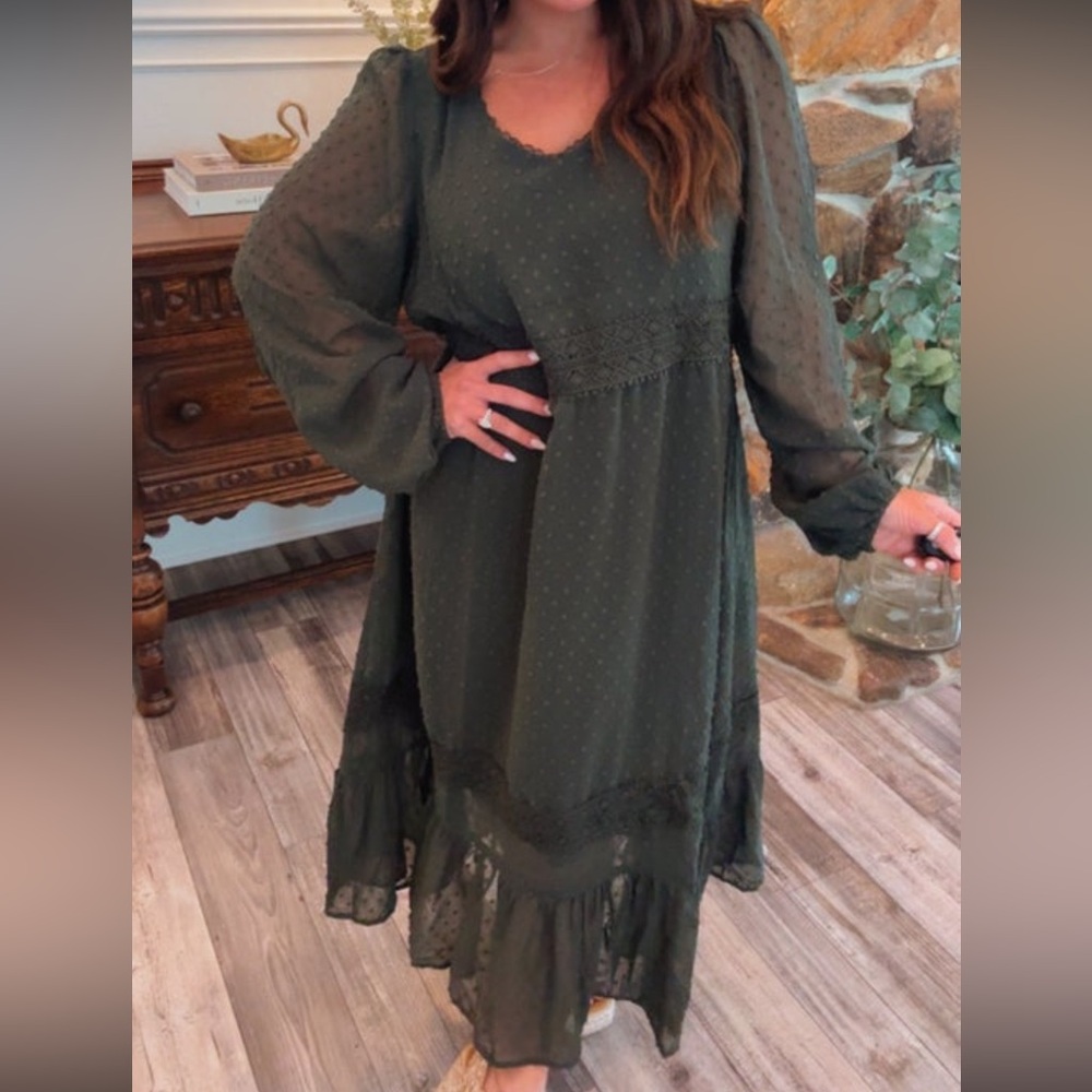Dark olive Swiss dot ruffle dress size medium